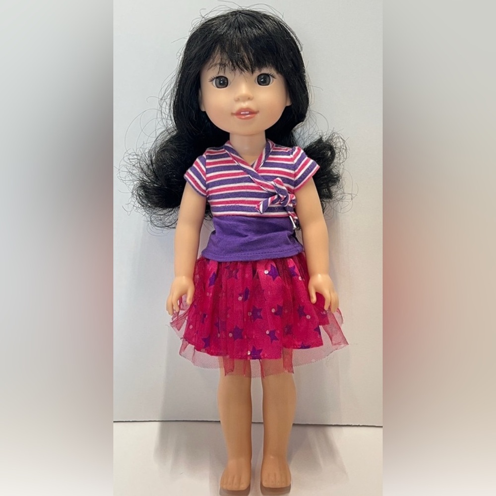 AMERICAN DOLL - Emerson Wellie Wisher Doll inPurple and Pink Striped Doll Outfit